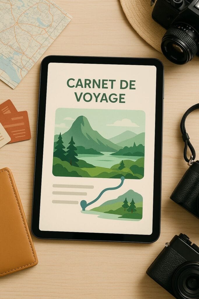 logo carnet de voyage personnalisé vert d'eau