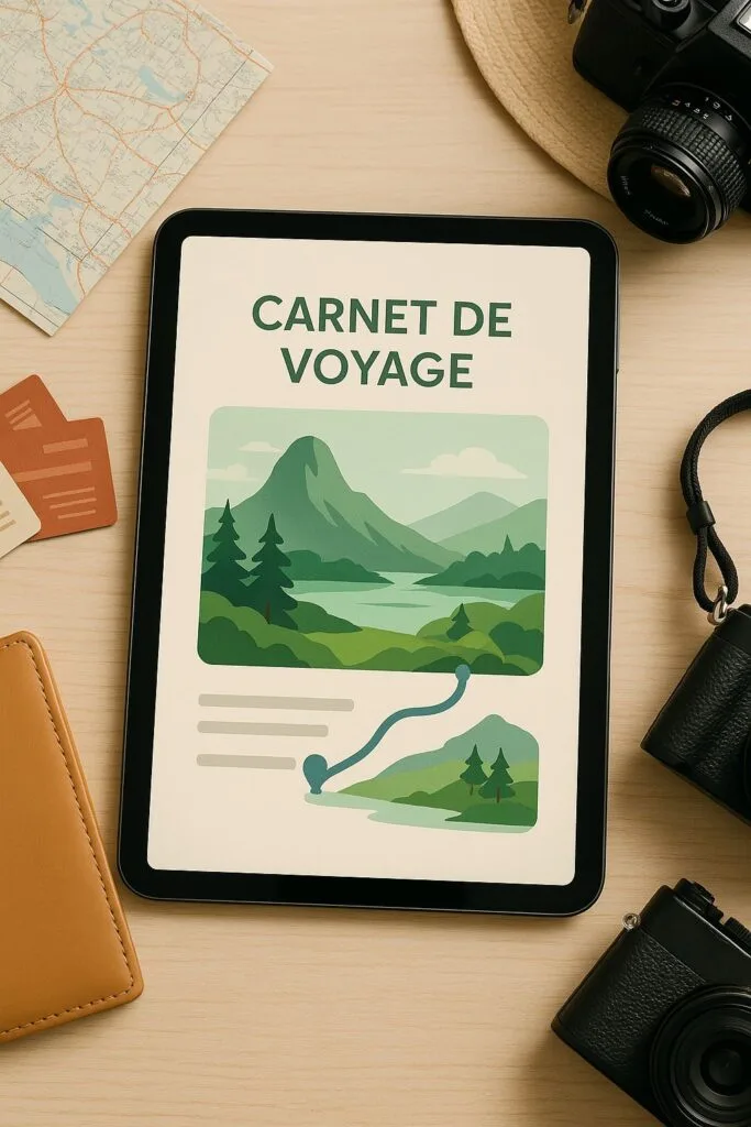 logo carnet de voyage personnalisé vert d'eau