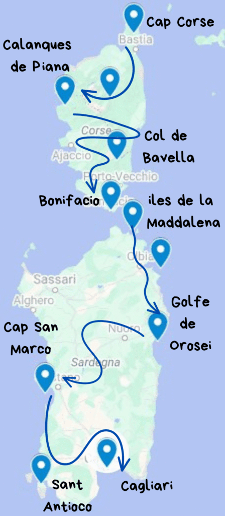 carte itinéraire Corse road trip sur mesure