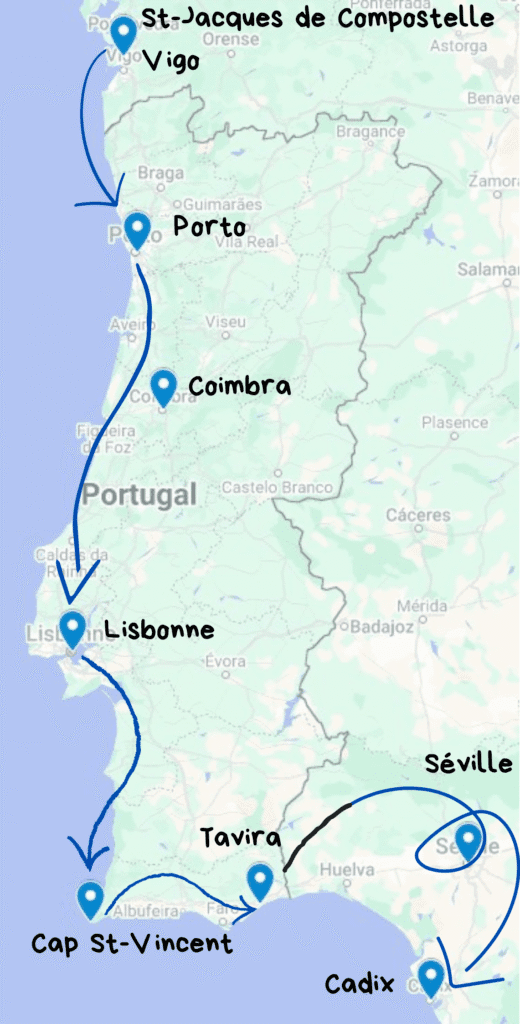 Carte itinéraire road trip Portugal sur mesure